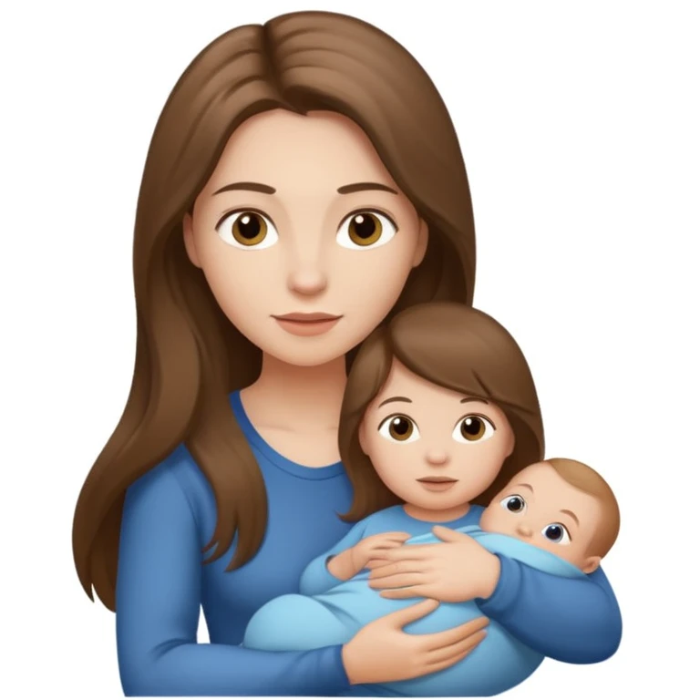 Exhausted Light brunette long hair fit mom with baby boy emoji