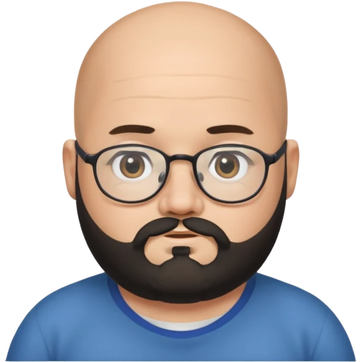 bald on top and hair on sides, chubby face, with glasses and black beard emoji