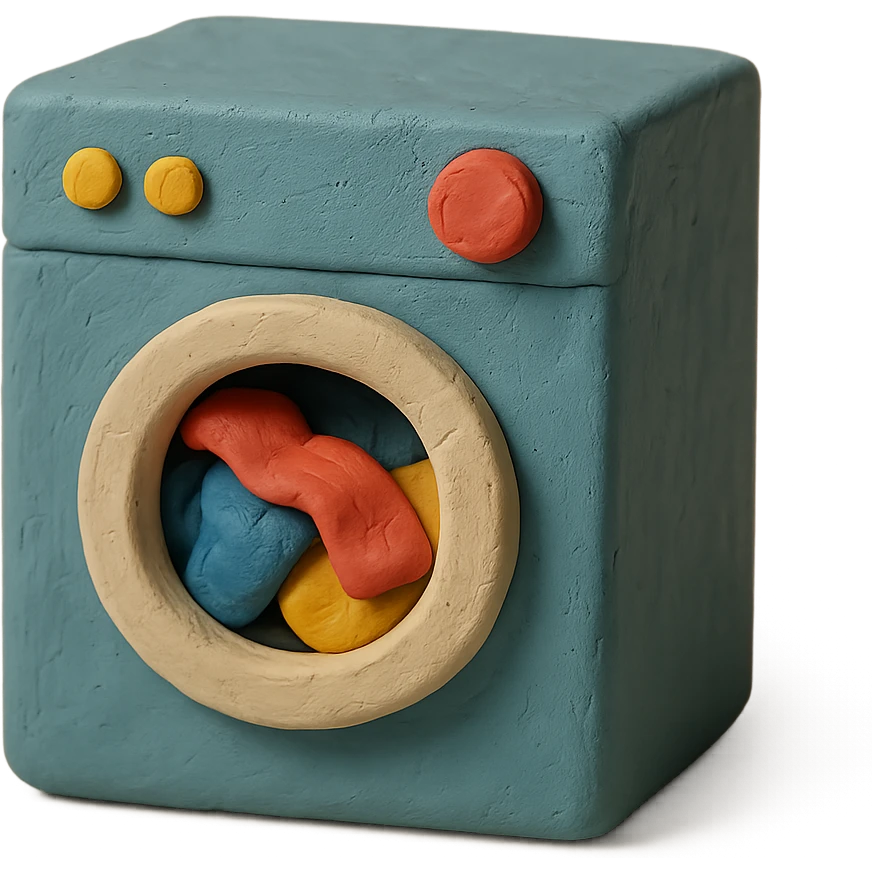 washing machine in claymation style with clothes peeking out, matte finish, soft lighting emoji