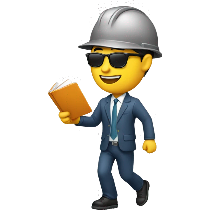 Asian Engineer emoji with suit and hard hat white holding folder smiling and running and shades and safety jacket emoji