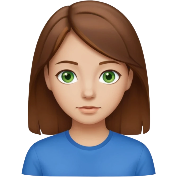 girl with brown hair, green eyes with a blue shirt no background clip art emoji