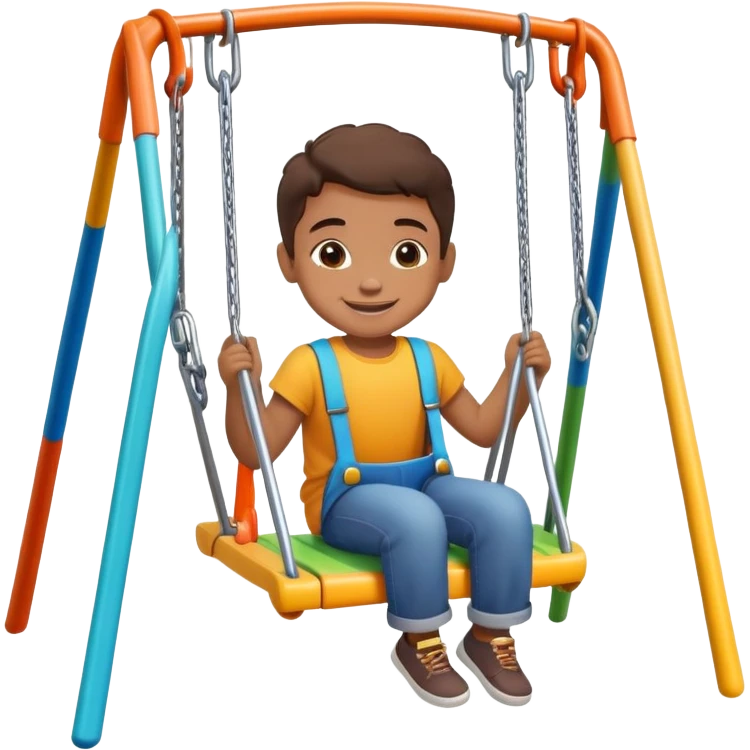 a colorful swing set with a smiling child, fun and friendly emoji
