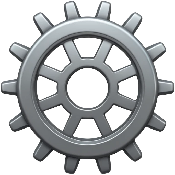 Emoji of a gear, iPhone emoji style. Flat design, smooth gradients, rounded edges, soft shadows, clean look, white background. emoji