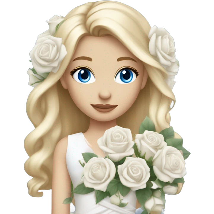 Wedding hair long with white roses beautiful finished blond girl with blue eyes  emoji
