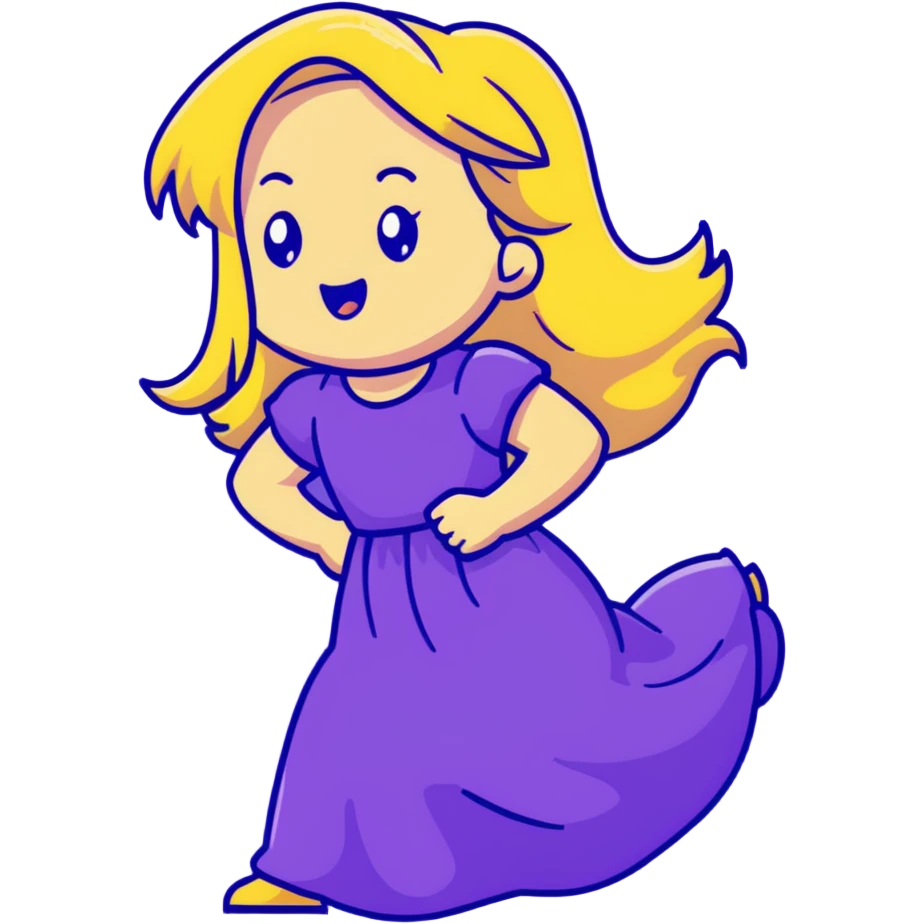 blonde long hair  girl with purple dress, farting  emoji