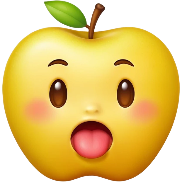 classic yellow apple emoji, playful pout, tongue out, a bit of spit emoji
