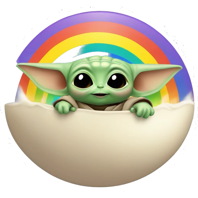 baby yoda sliding from a rainbow emoji
