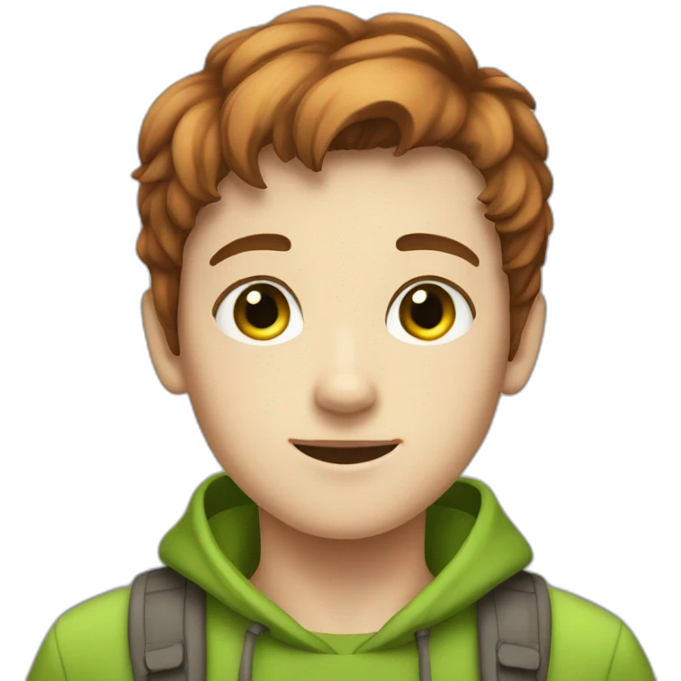 Boy, teenager, short chestnut hair, green eyes, freckles emoji