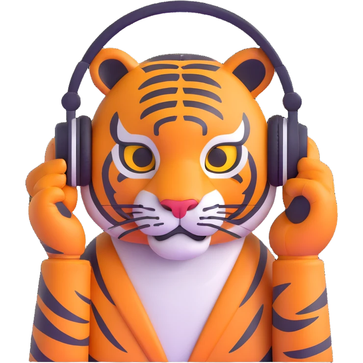minimalist tiger wearing headphones emoji