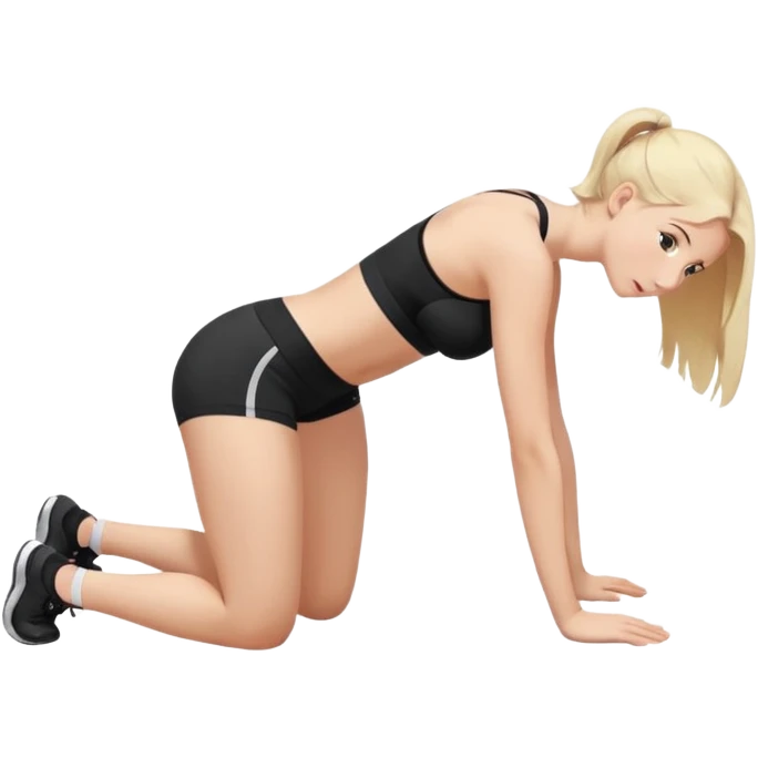 a young woman on all fours, head on the floor, arched back and ass up. emoji