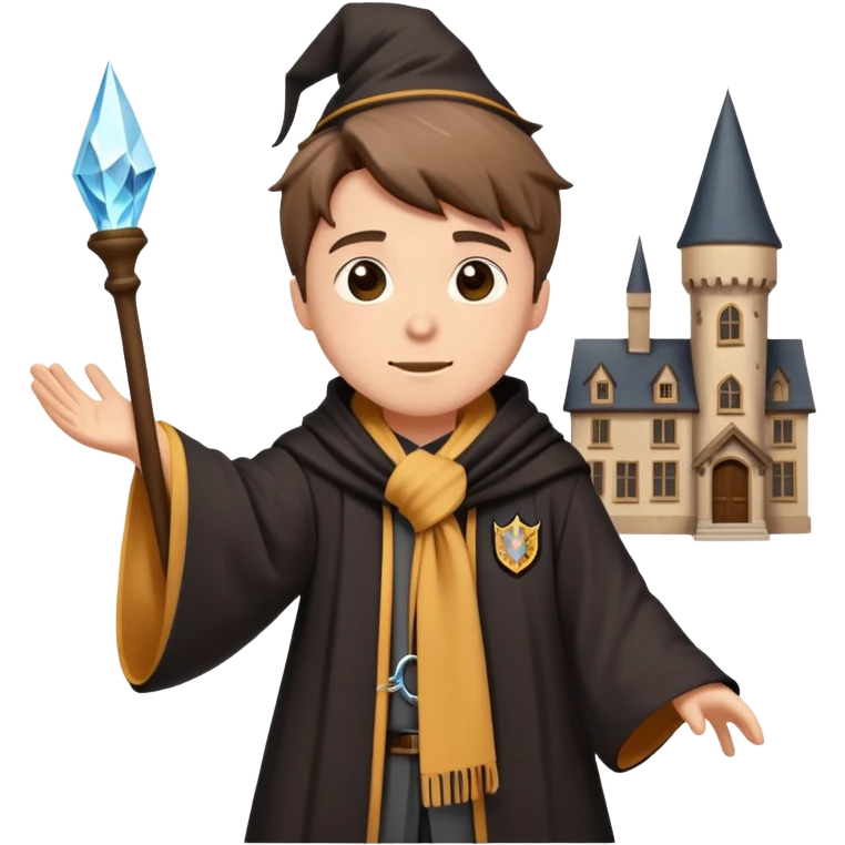 Hogwarts student with wizard robe and house scarf falling emoji