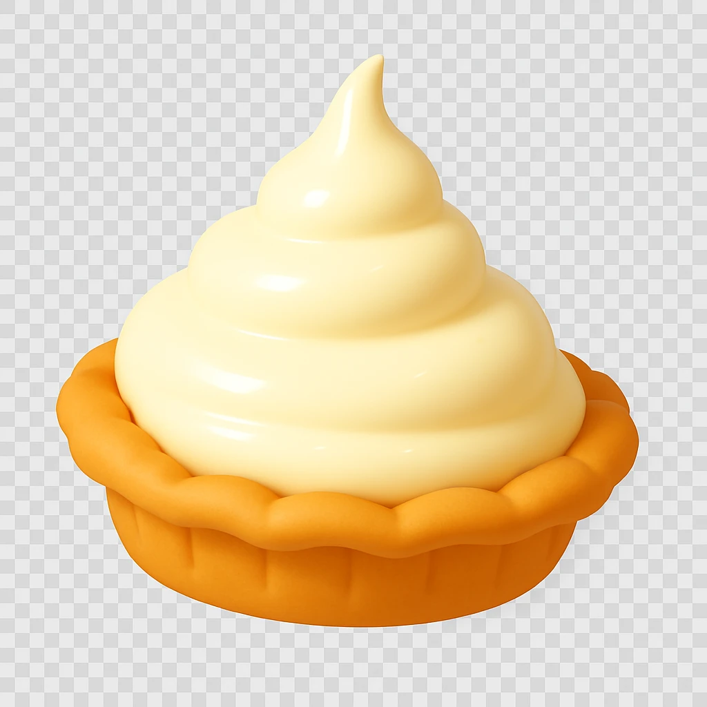 Frame 1 of 15: Intact cream pie, no splatter, playful 3D emoji style, golden brown crust, same angle as reference. emoji