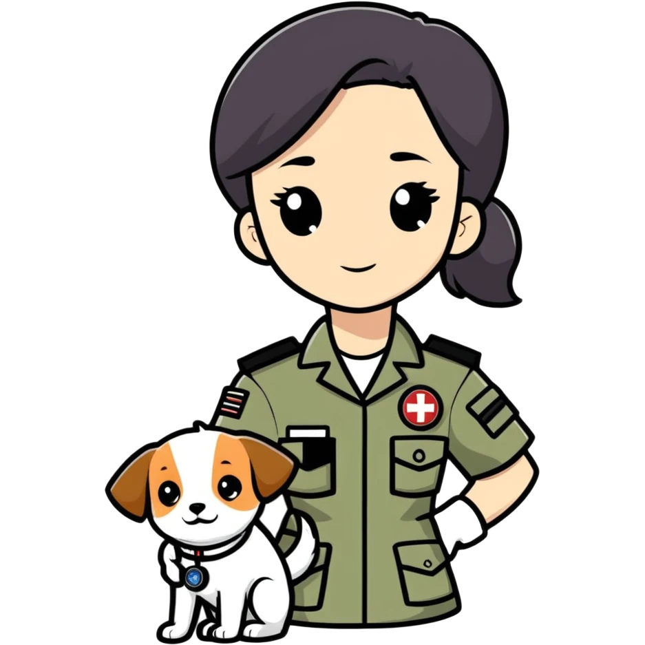 military girl, a medic with a small dog emoji