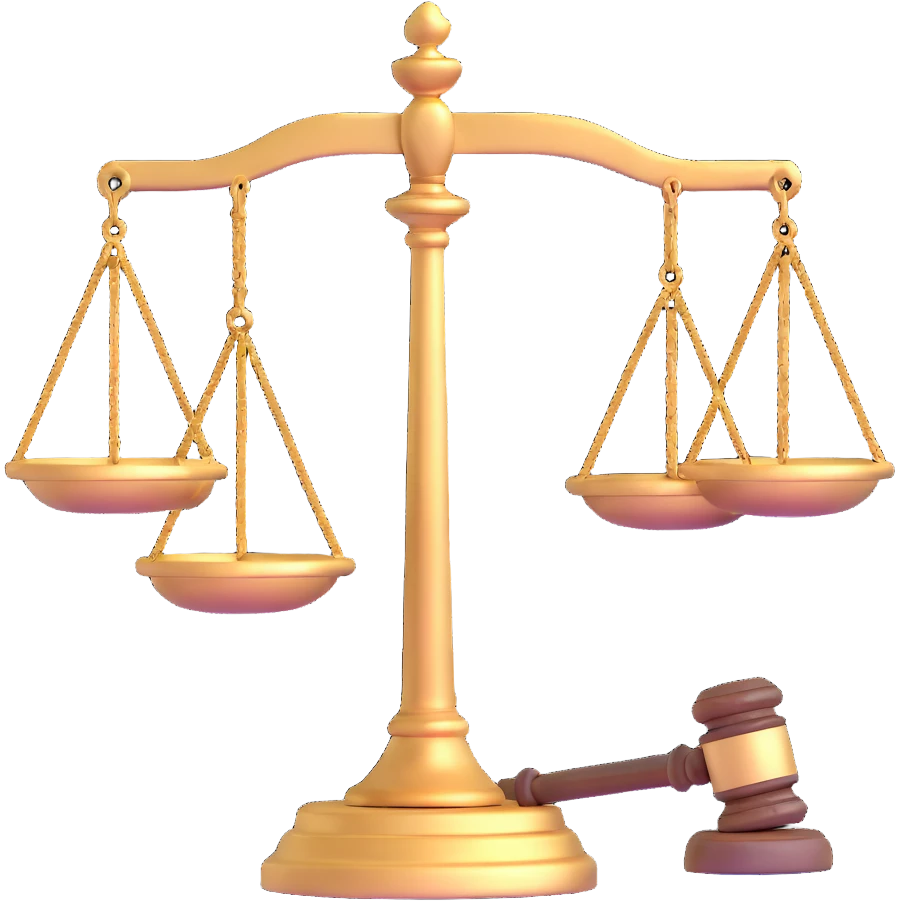 3D scales of justice with gavel emoji