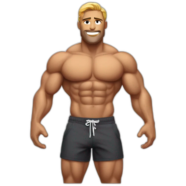 Shredded muscular manly man in swimsuit with 12 pack abs emoji