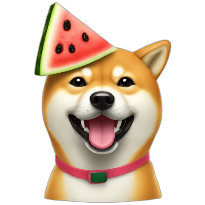 shiba inu wearing half watermelon skin hat emoji