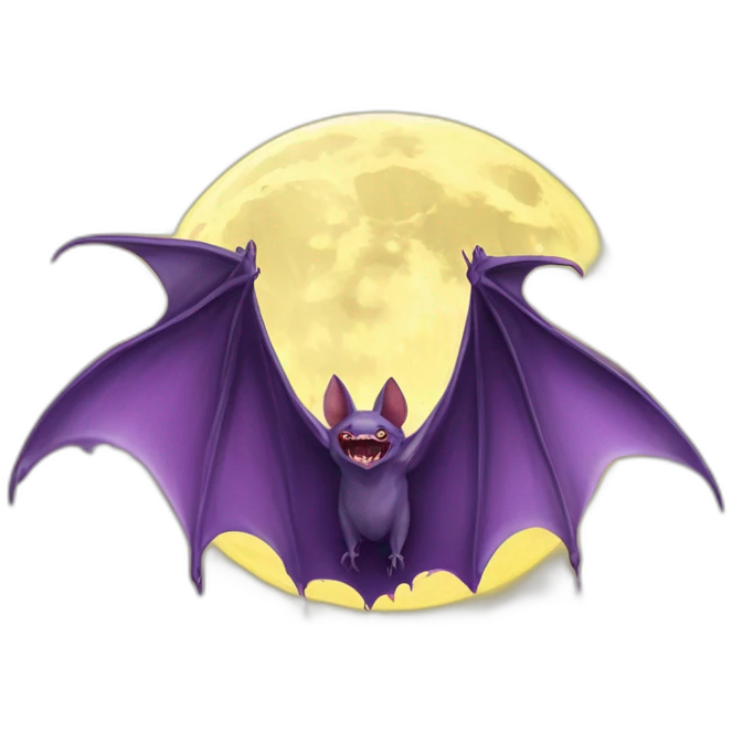 purple dripping vampire bat wings flying in front of white yellow large realistic color full moon emoji