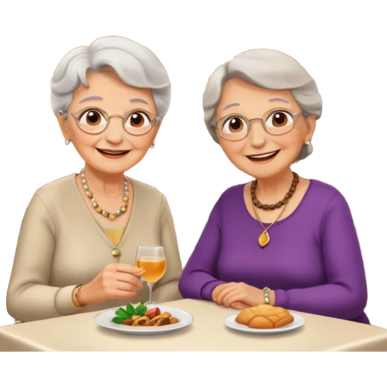 conversación dentro de un restaurant  dos personas y una de las persoans sea una abuela emoji