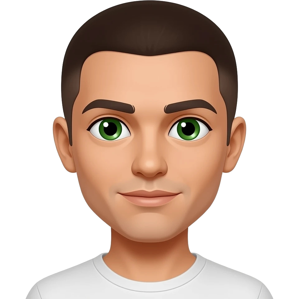 eys color green, ethnicity mexican, brown hair, bowl cut, age 20, oval face years old emoji