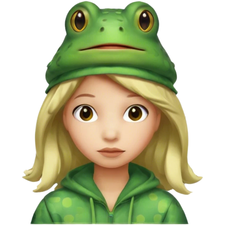 Girl with head hair with frog clothes emoji