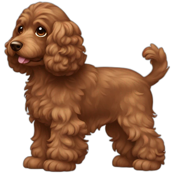 brown cockapoo from the side full body with curled up tail emoji