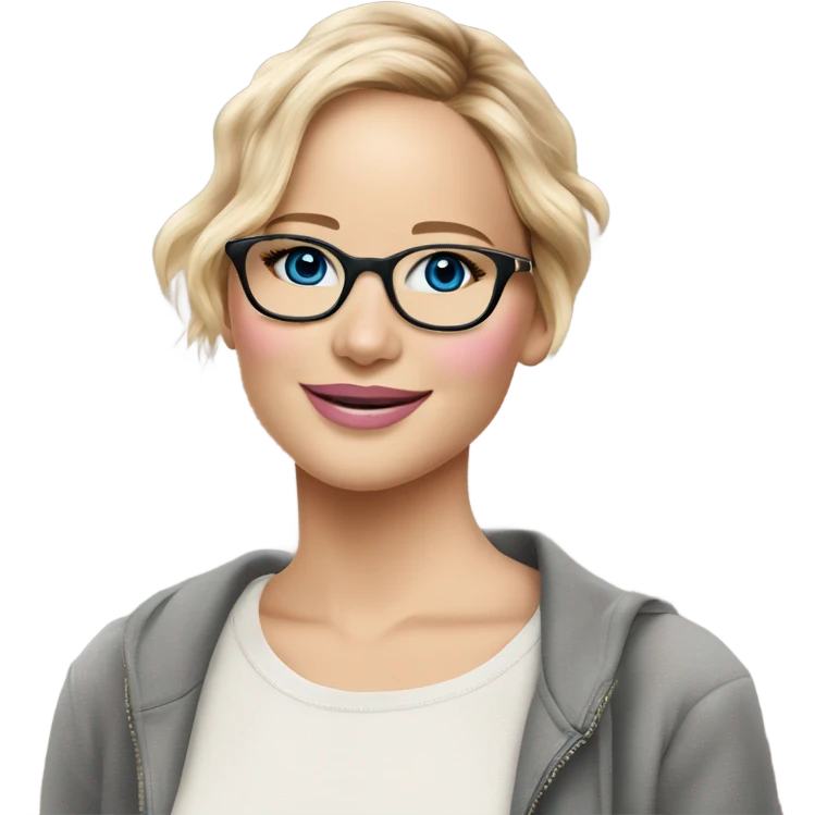 Happy Jennifer Lawrence,  blu eyes wearing glasses and pink kisses emoji