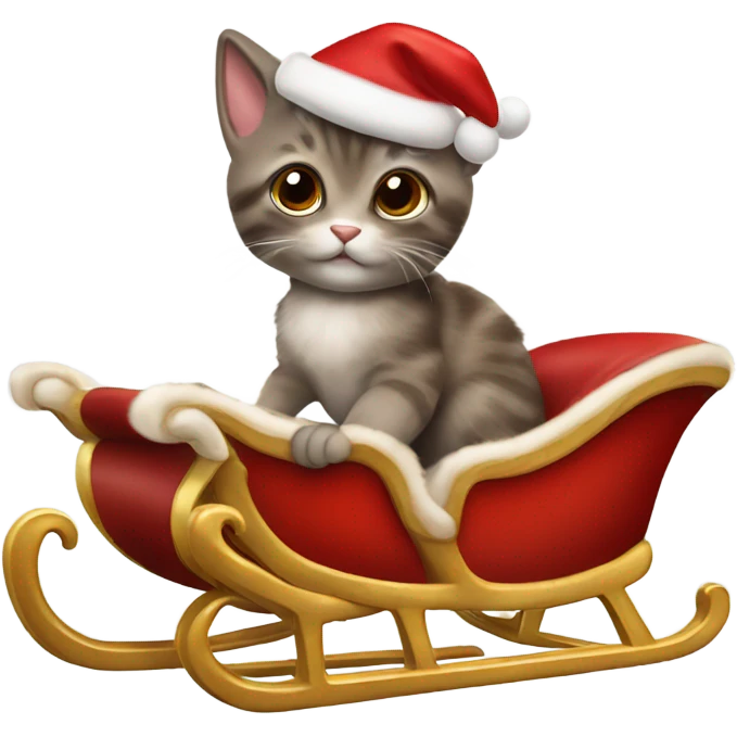 Brown oyster kitten and reindeer pulling santa sleigh emoji