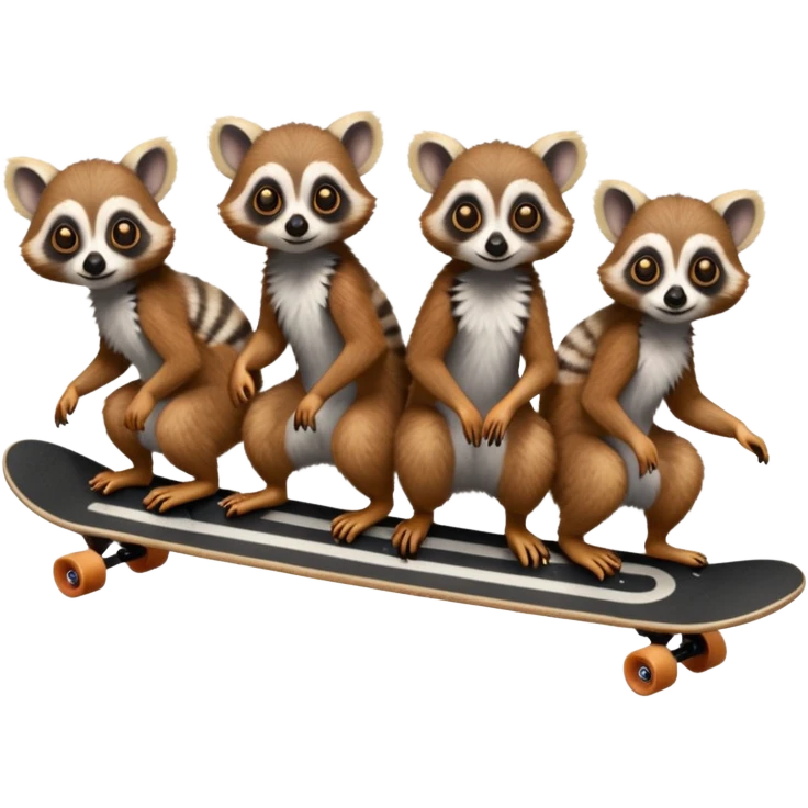 Four lemurs on one long skateboard emoji