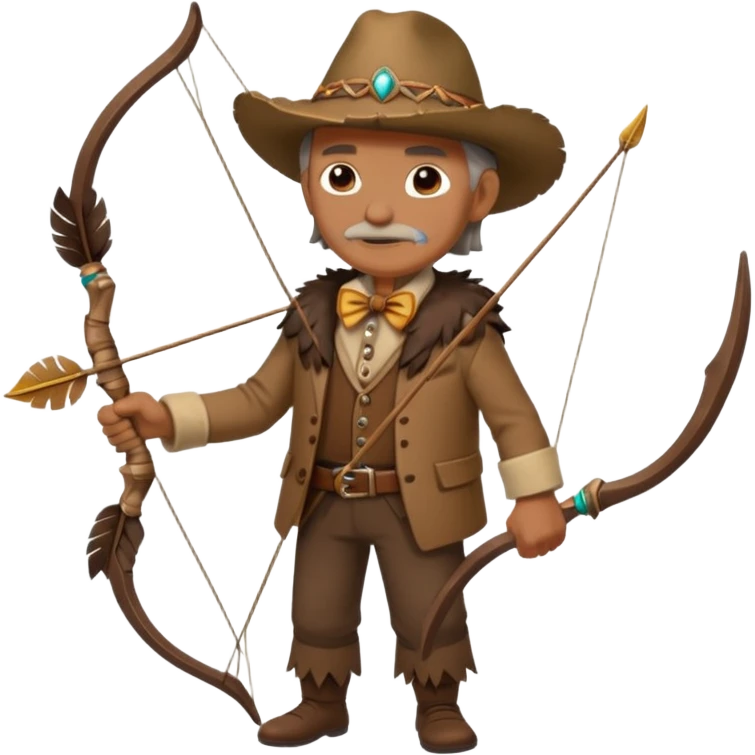 The classic image of a middle-aged uncle hunter carrying a bow, dressed in brown clothes, with some ornaments made of feathers, bones or teeth on his body. emoji