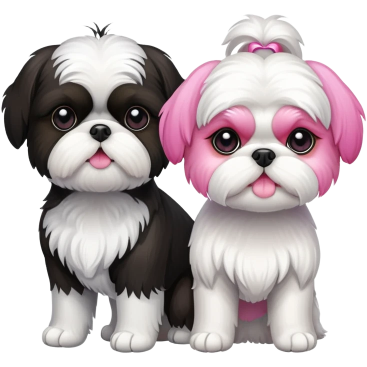 A black and white small shih tzu and a white shih tzu pink nose standing together emoji