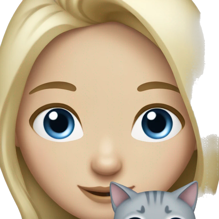 blond hair blue eyes girl with grey cat emoji
