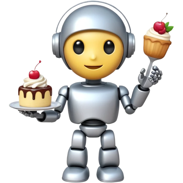 The cute robot is holding dessert in its hands, 3d emoji emoji