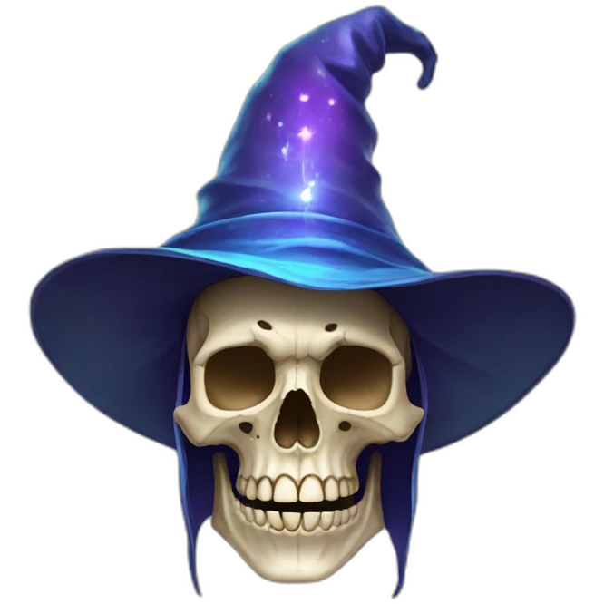 Human skull with a wizard hat emoji