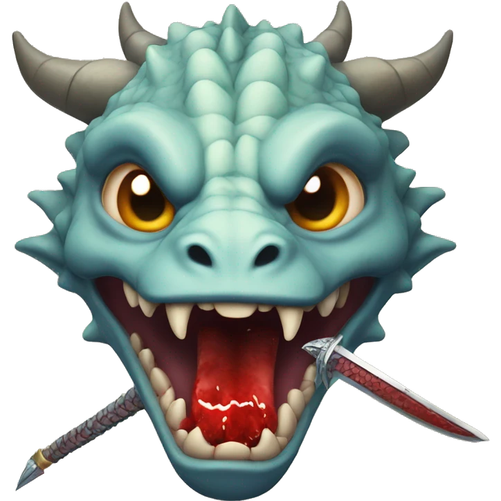 Mythical dragon with bloody sword in mouth  emoji