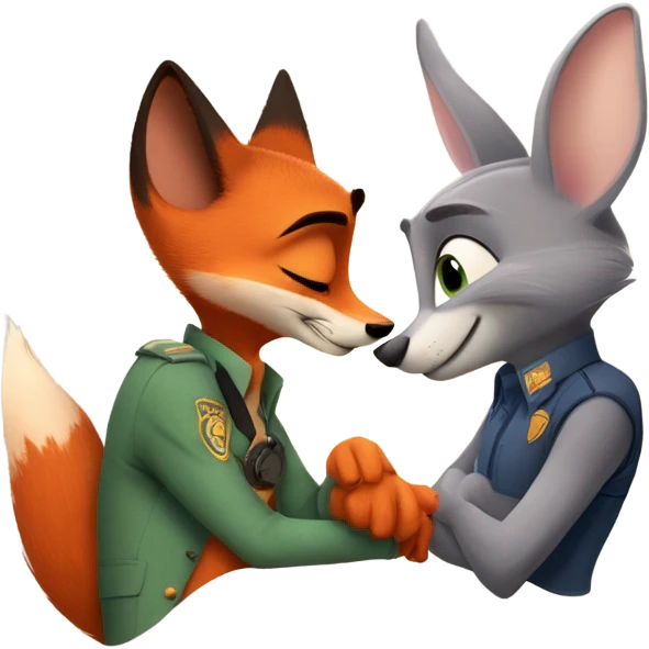 Nick Wilde the orange fox from Zootopia and Judy Hopps the grey bunny from Zootopia hugging each other emoji
