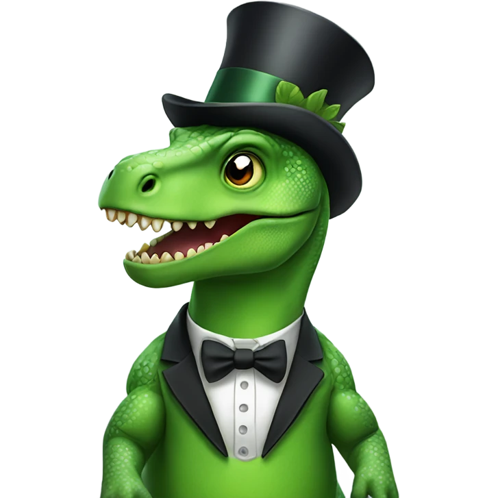 Green dinosaur with a top hat emoji
