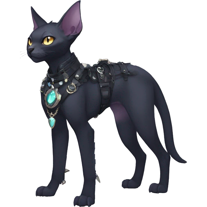 cool punk kawaii anime edgy distinguished ethereal elegant beautiful fantasy black ethereal fantasy nargacuga-Noivern-sphynx-Quiana-Fakemon collar harness jewels full body emoji