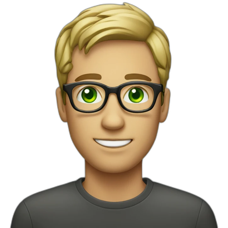 IT guy in round glasses with green eyes emoji