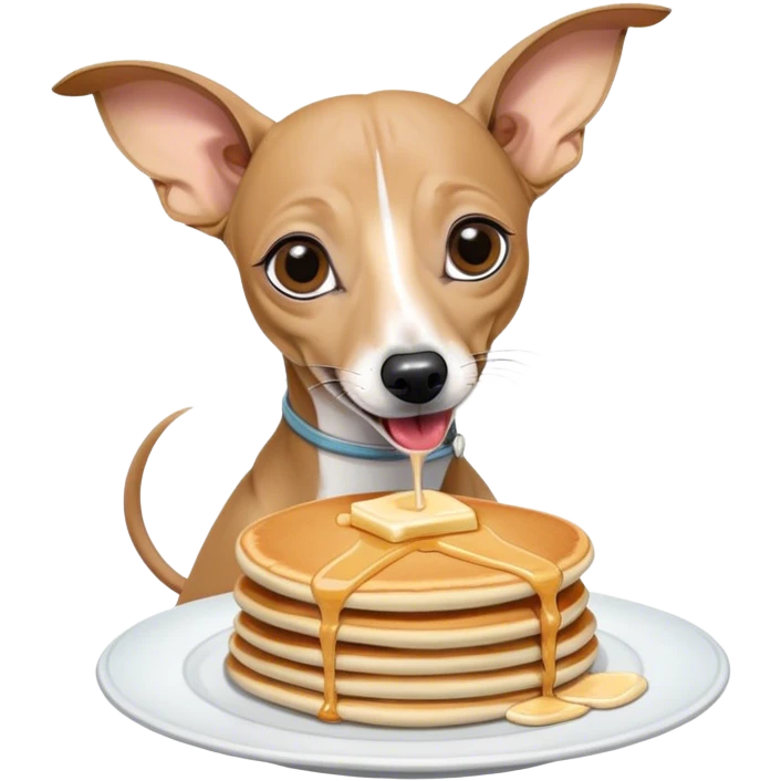 Grey without any white Italian greyhound eating pancakes emoji