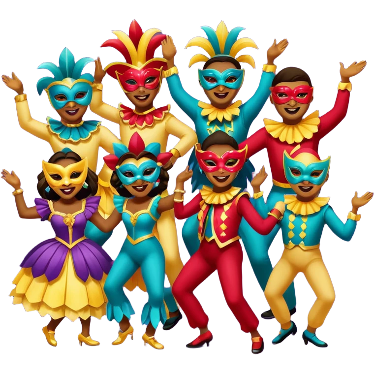 Várias pessoas dançando vestido com roupa de carnaval emoji