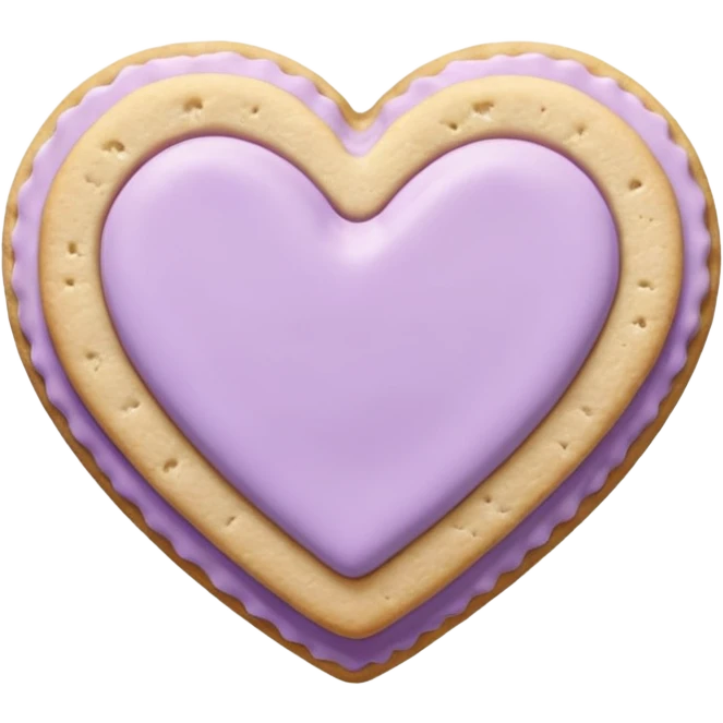 Realistic shortbread cookie in the shape of a heart with pale lilac emoji