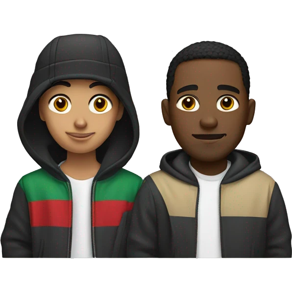 Mexican guy and black guy couple wearing streetwear emoji