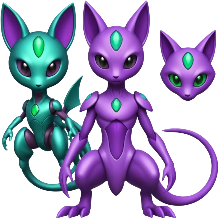 Futuristic armored cyber-Mewtwo-Sableye-Genesect-Deoxys-Espeon-alien-hybrid-fusion emoji