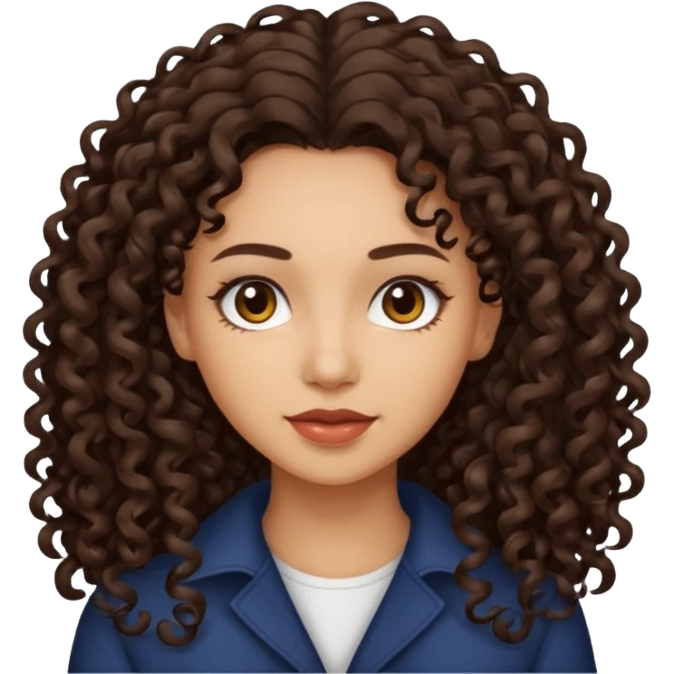Woman with light skin and dark brown eyes and dark brown long curly hair emoji