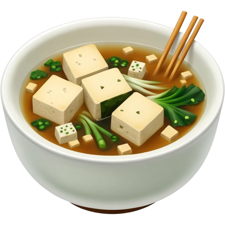 traditional minimalistic japanese miso soup with wakame, spring onion and tofu but no other toppings emoji