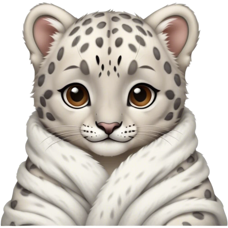 Cute baby snow leopard cub cozy in blanket emoji
