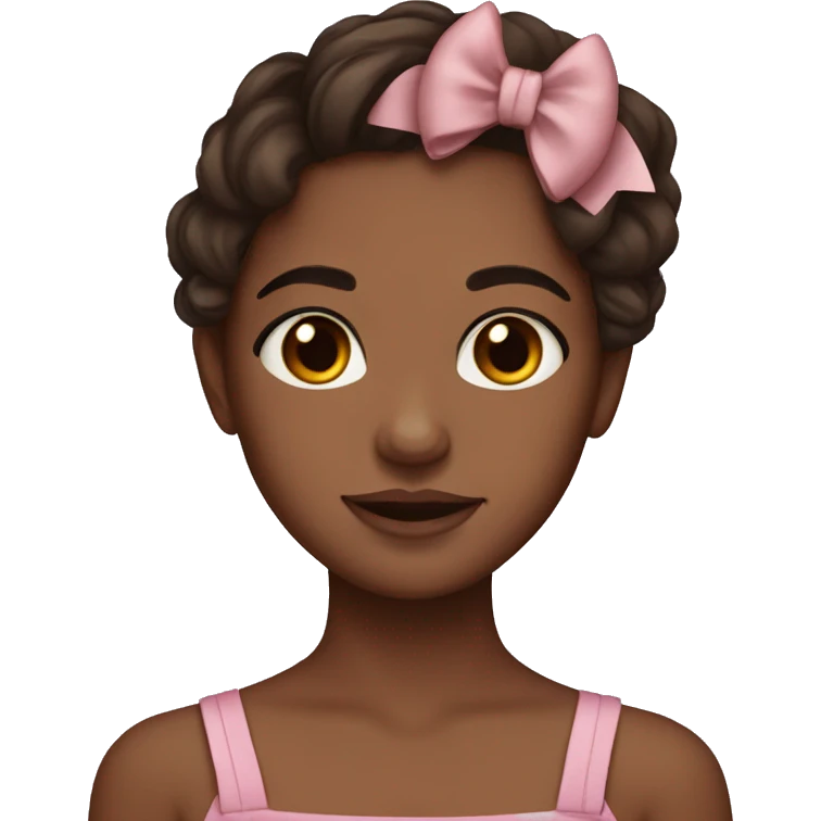 Brown skin girl with brown hair and brown eyes wearing a bow emoji