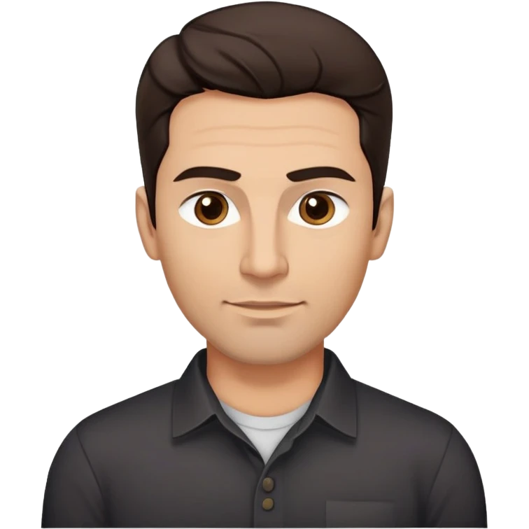 Youthful-looking athletic 40-year-old man with light brown skin, elongated face, defined jawline, attractive features, medium dark eyes, arched eyebrows, straight nose, confident expression, medium wavy dark hair with modern style, wearing a black buttoned-up shirt emoji
