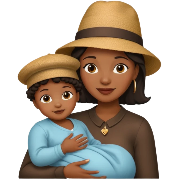 black Mother with Hats with her baby emoji