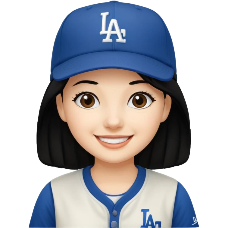 Can you make an emoji of a girl with fair skin with black hair wearing an LA dodger hat emoji